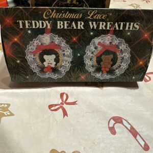 Vintage Christmas Lace Teddy‎ Bear Wreath Ornaments